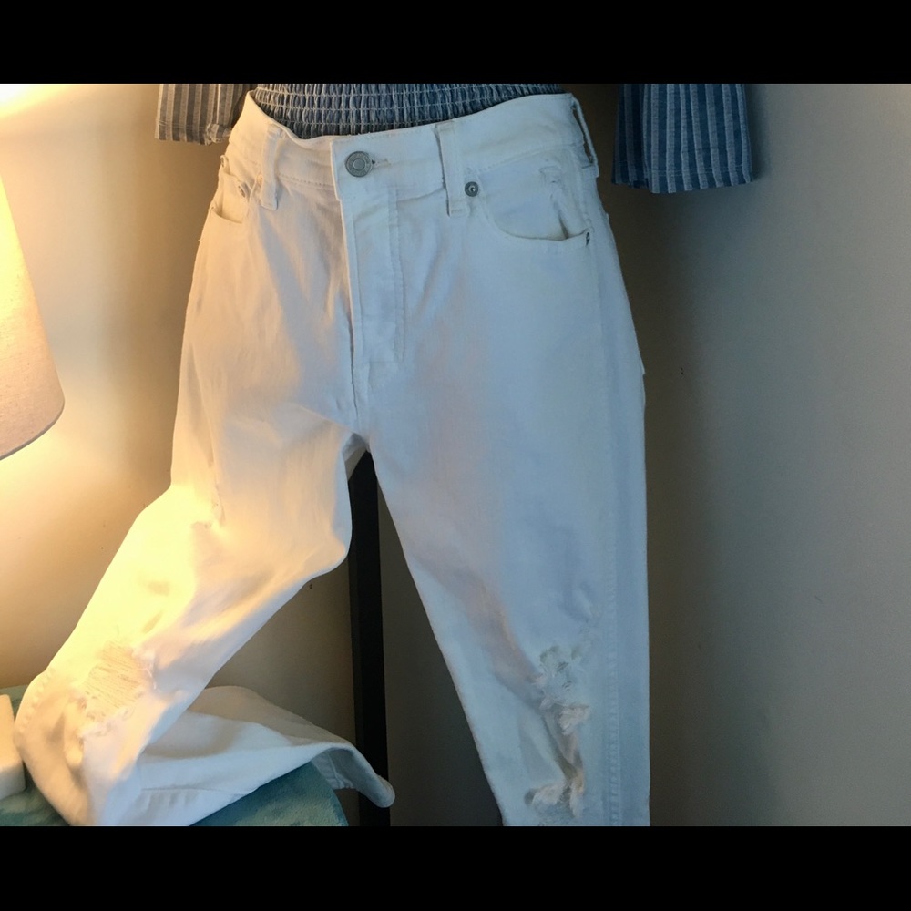 Jeans - “Gap” Denim slim straight shredded jeans